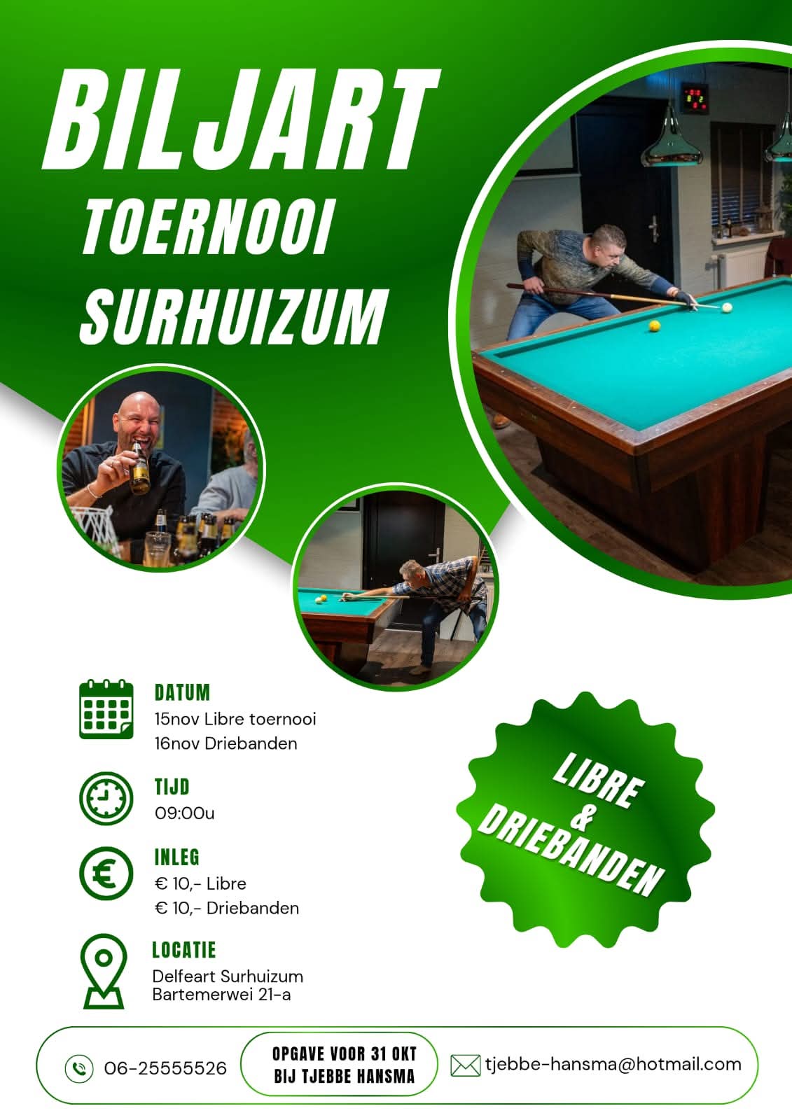 Biljarttoernooi in De Delfeart – Libre & Driebanden